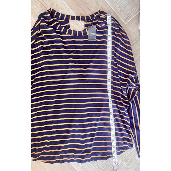 NWT Navy Mustard Top US Sz 14 Striped Rusched Blouse EU Sz 46 UK Sz 18 George - Picture 11 of 13
